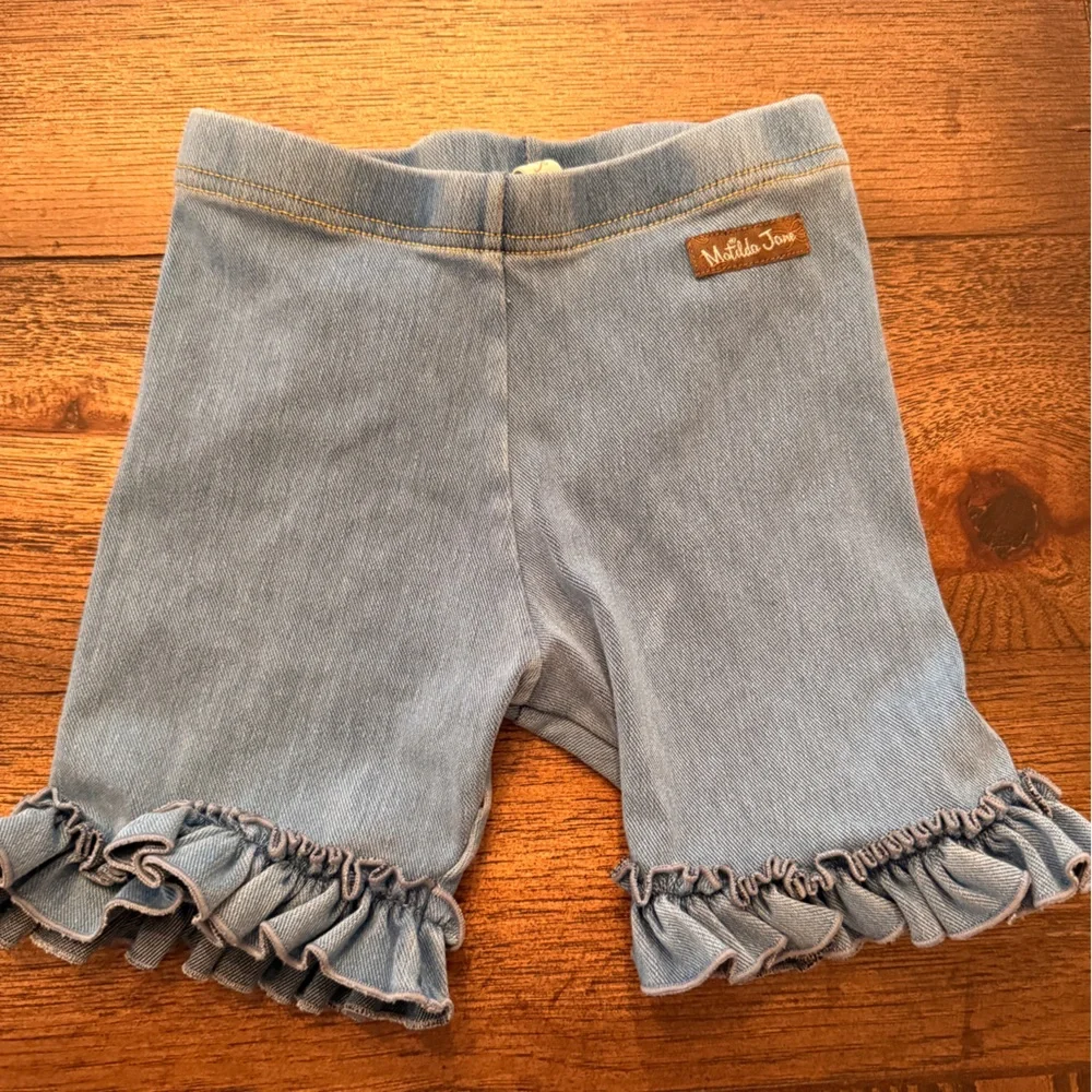 Matilda Jane Denim Blue Ruffle Shorts with Bows Girls Size 6 Ruffles